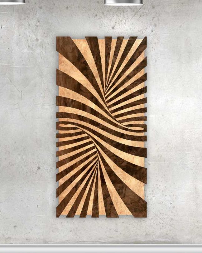 Hero Spiral, natural wood veneer marquetry wall art by Aydin Kalantar